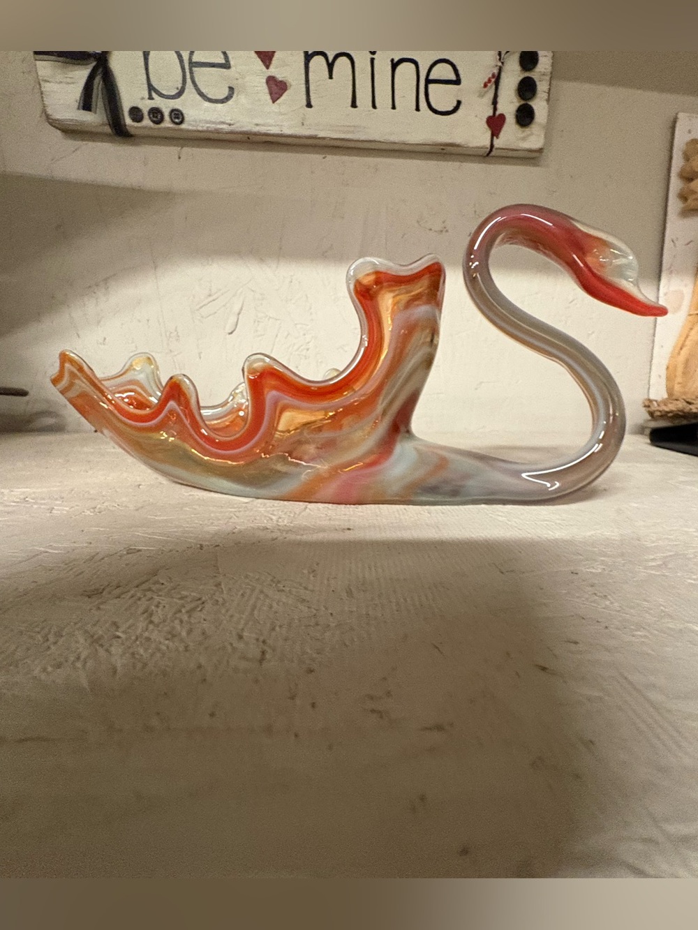 Handblown Glass Swan Decorative Bowl - Orange Multicolor
